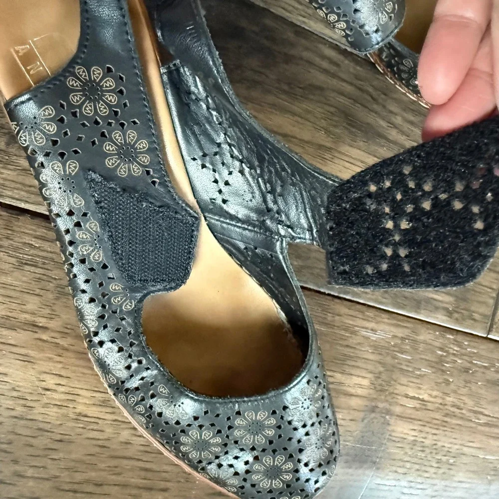Rieker Antistress Womens Black Floral Laser Cut Leather Slingback Wedge Shoes 38
